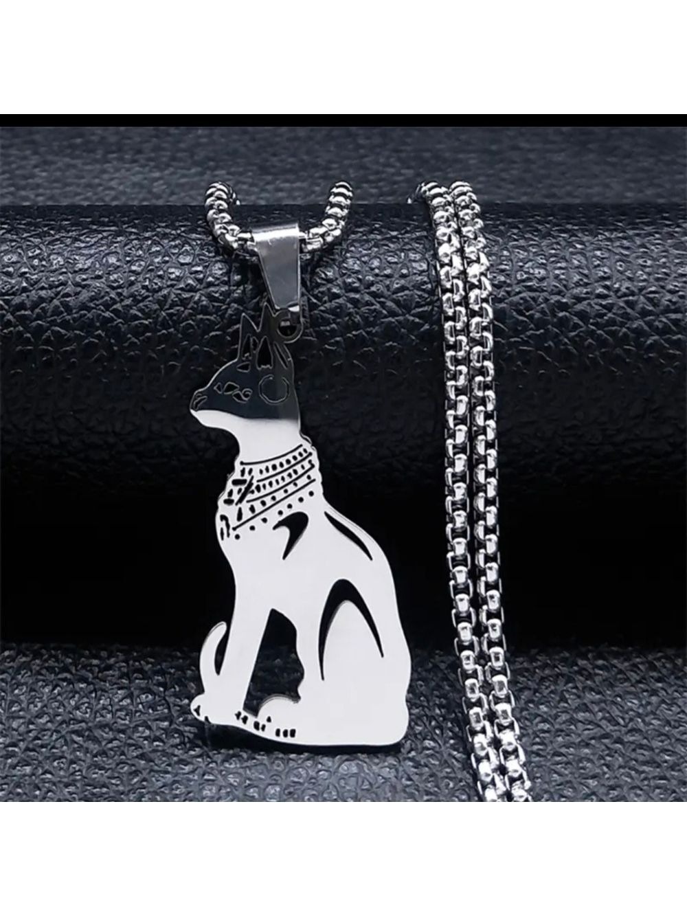 EGYPTIAN Cat Goddess Necklace Stainless Steel in Silver or Gold - Picture 2 of 6